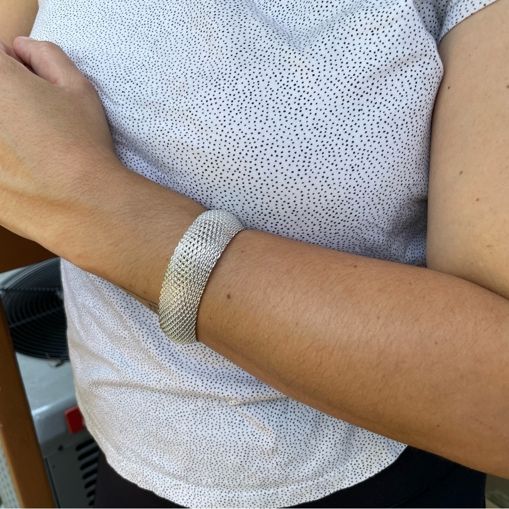 NEW 925 Sterling Silver Mesh Wide Bangle Bracelet